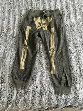 Dark Gray Joggers with Gold Bone Graphic